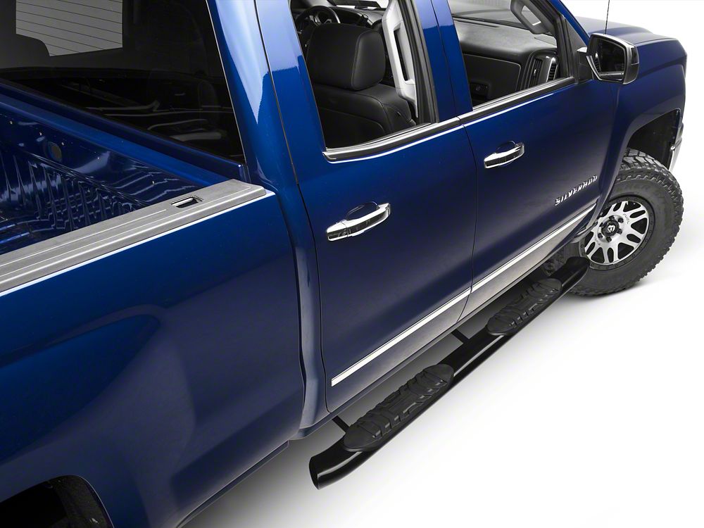Barricade 5-Inch Oval Bent End Side Step Bars; Rocker Mount; Black (14-18 Silverado 1500)