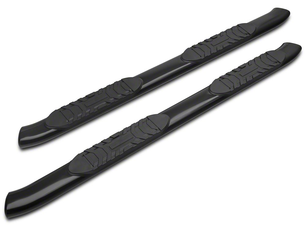 Barricade 5-Inch Oval Bent End Side Step Bars; Rocker Mount; Black (14-18 Silverado 1500)