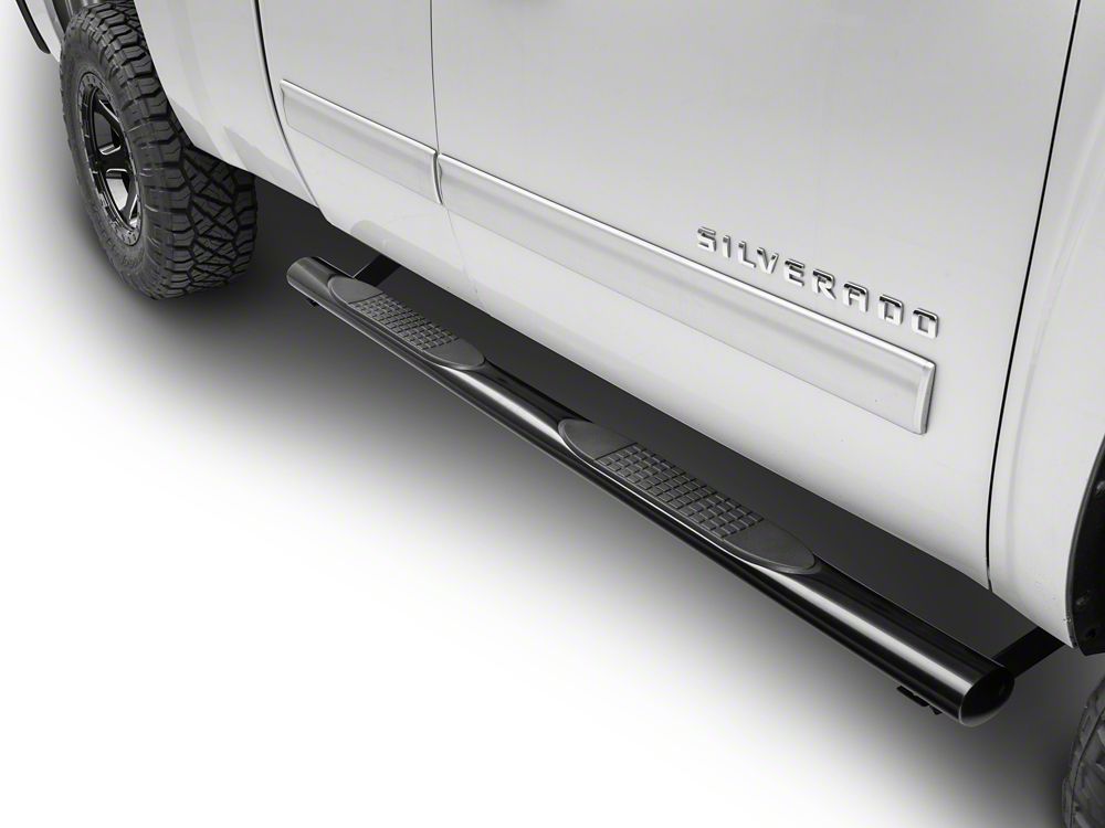 Barricade 4-Inch Oval Straight End Running Boards; Black (07-13 Silverado 1500 Extended Cab, Crew Cab)