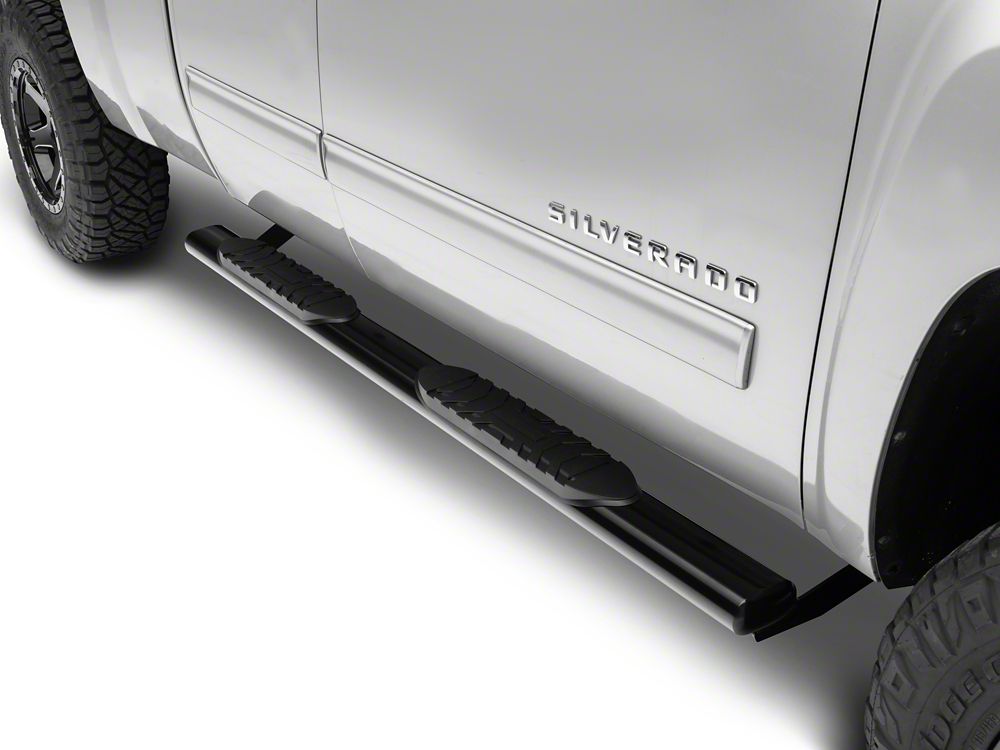 Barricade 5-Inch Oval Straight End Running Boards; Black (07-13 Silverado 1500)