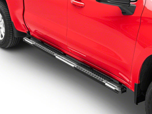 Barricade Saber 5-Inch Aluminum Side Step Bars; Stainless Cover Plates (19-25 Silverado 1500 Crew Cab)