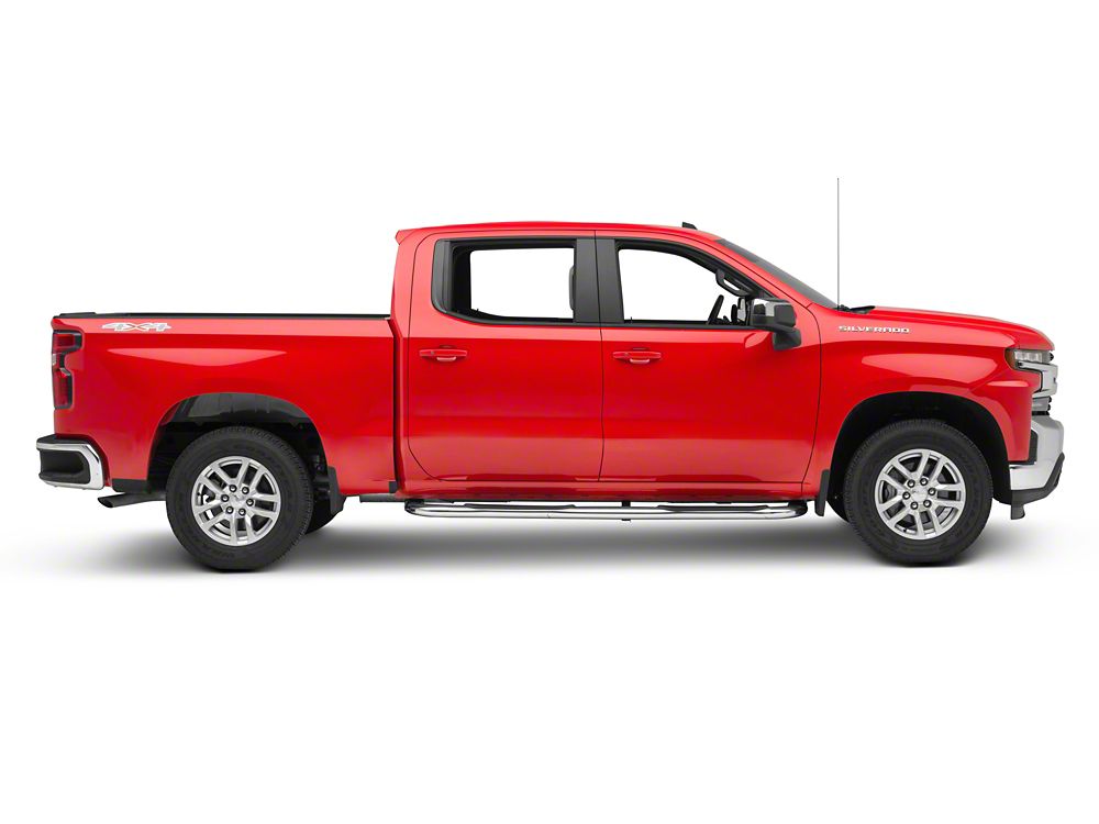 Barricade 4-Inch Oval Bent End Side Step Bars; Stainless Steel (19-25 Silverado 1500 Crew Cab)