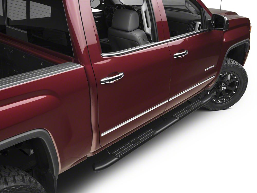 Barricade Pinnacle 4-Inch Oval Bent End Side Step Bars; Rocker Mount; Black (14-18 Sierra 1500 Double Cab, Crew Cab)