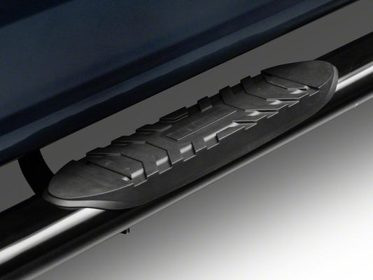 Barricade 5-Inch Oval 60 Degree Bent End Side Step Bars; Black (17-25 F-250 Super Duty SuperCrew)