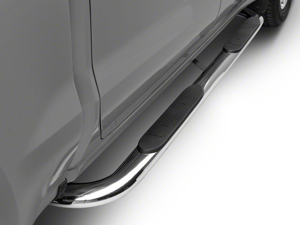 Barricade 4-Inch Oval Bent End Side Step Bars; Stainless Steel (20-25 Silverado 3500 HD Crew Cab)