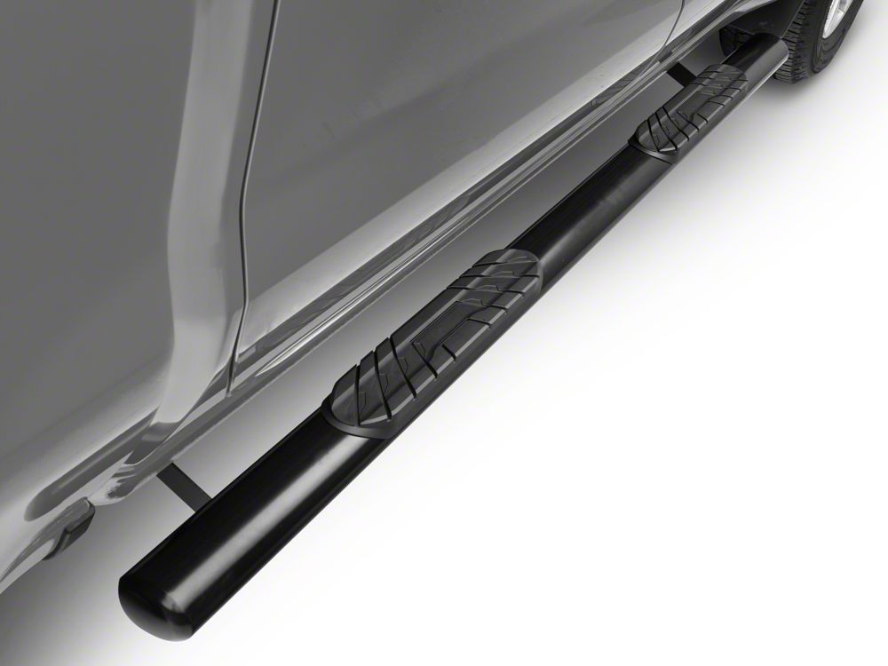 Barricade 4-Inch Oval Straight End Side Step Bars; Black (20-25 Silverado 3500 HD Crew Cab)