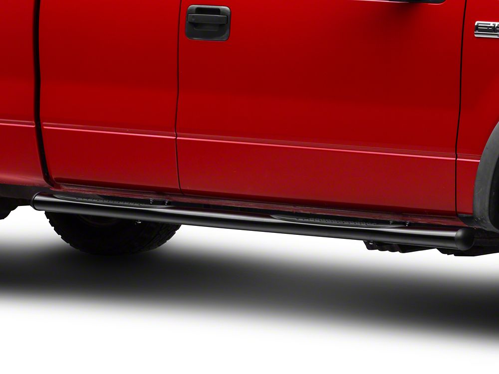 Barricade 4-Inch Oval Straight End Side Step Bars; Gloss Black (04-08 F-150)