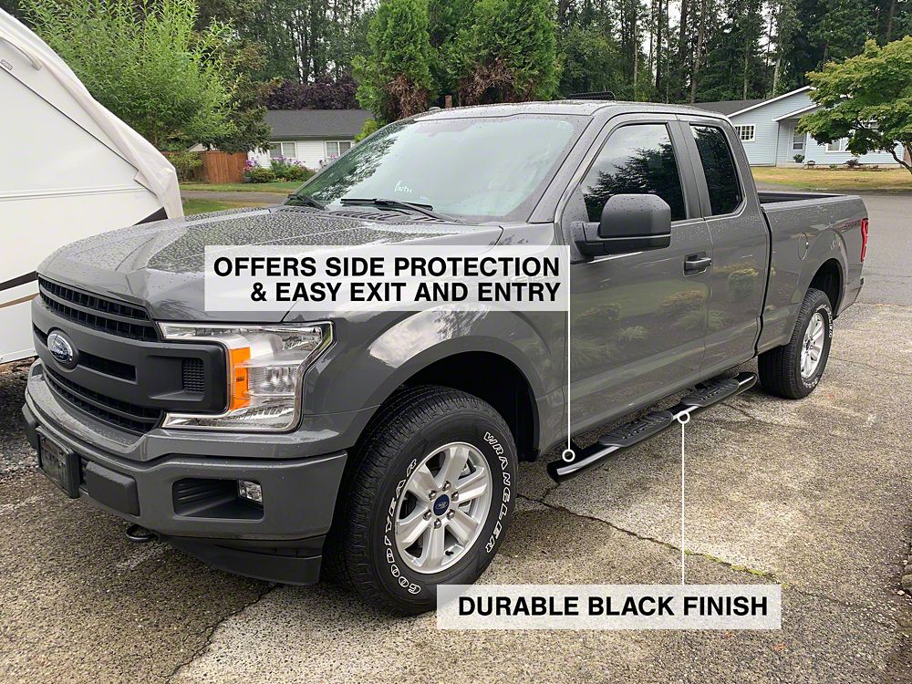 Barricade 5-Inch Oval 60 Degree Bent End Side Step Bars; Black (15-25 F-150)
