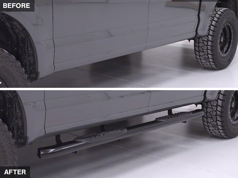 Barricade 5-Inch Oval 60 Degree Bent End Side Step Bars; Black (15-25 F-150)