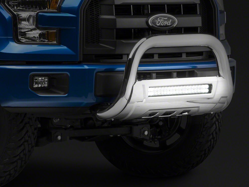 Barricade HD Bull Bar with Skid Plate and 20-Inch LED Dual-Row LED Light Bar; Polished SS (04-25 F-150, Excluding Raptor)