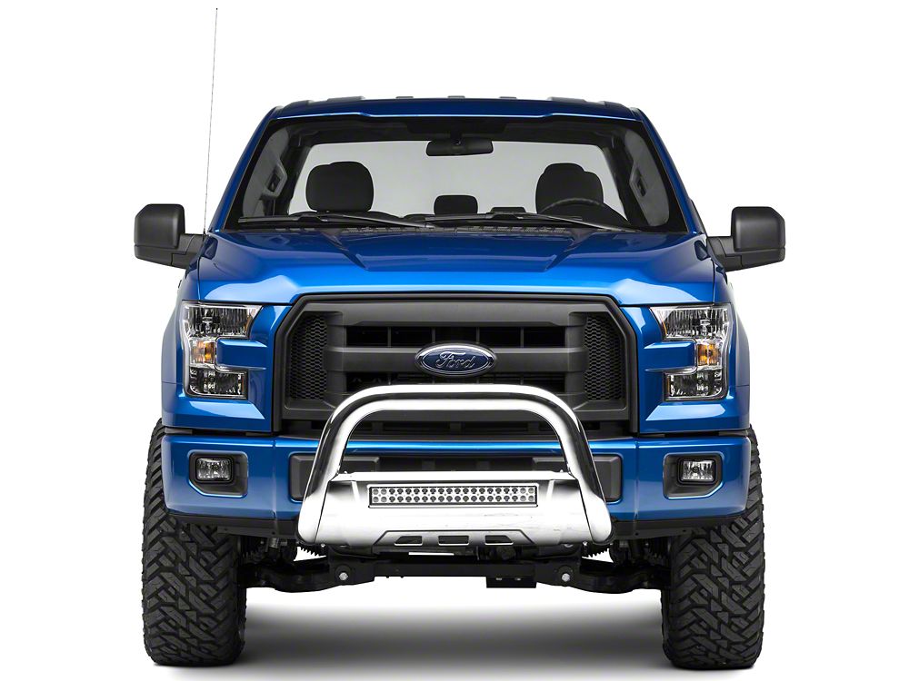 Barricade HD Bull Bar with Skid Plate and 20-Inch LED Dual-Row LED Light Bar; Polished SS (04-25 F-150, Excluding Raptor)