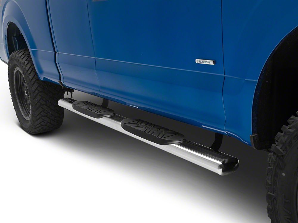 Barricade E-Series 5-Inch Straight End Side Step Bars; Stainless Steel (15-25 F-150 SuperCab)