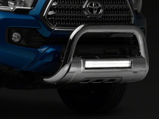 Barricade 3.50-Inch Bull Bar with Skid Plate and 20-Inch Dual Row LED Light Bar; Stainless Steel (16-23 Tacoma)