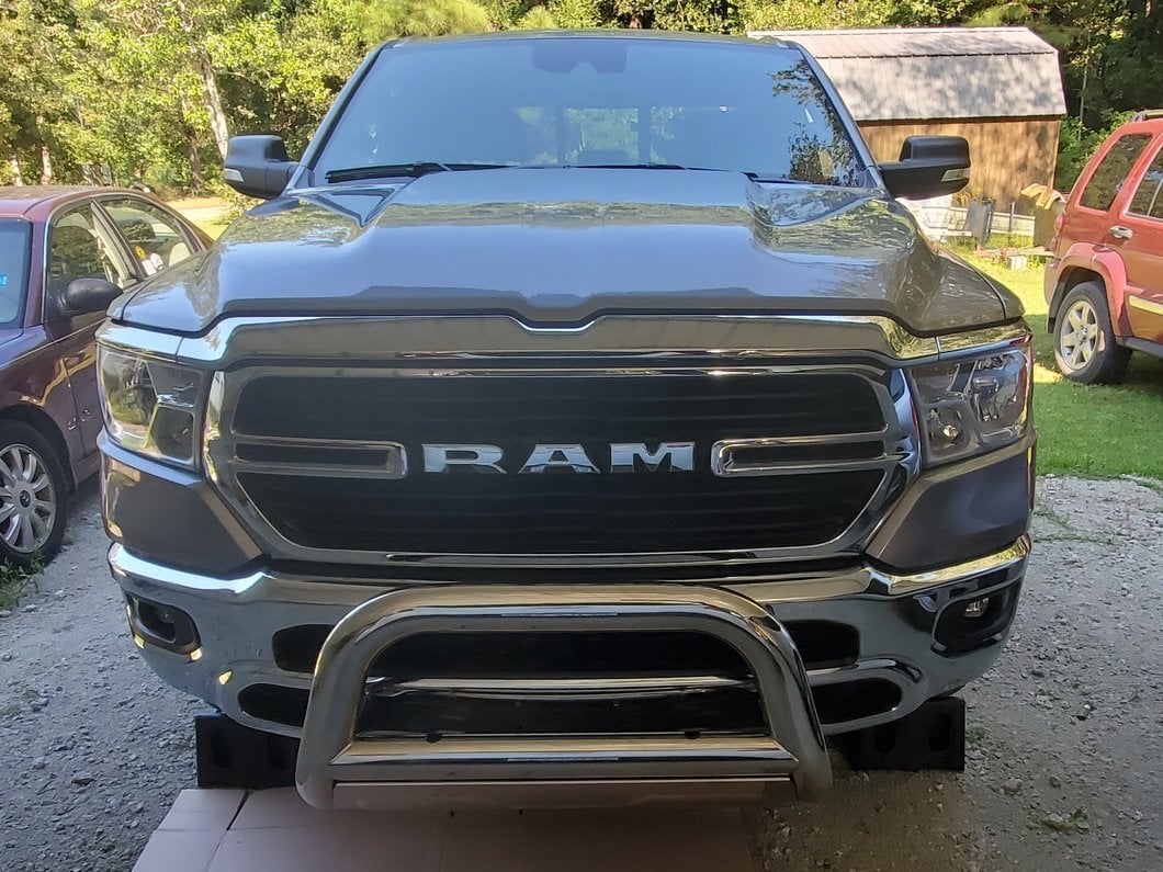 Barricade 3.50-Inch Oval Bull Bar with Skid Plate; Stainless Steel (19-24 RAM 1500, Excluding Rebel & TRX)