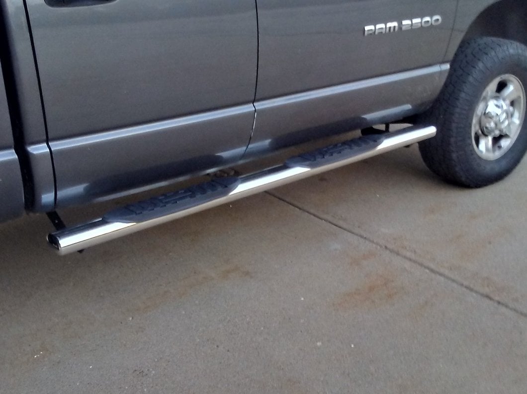 Barricade 5-Inch Oval Straight End Side Step Bars; Stainless Steel (03-09 RAM 2500 Quad Cab)