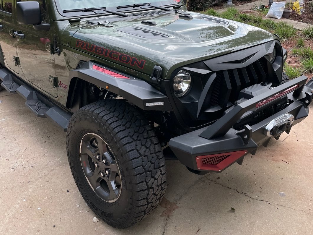 Barricade X-Series Front Fender Flares with LED DRL and Marker Lights; Red Inserts (20-25 Jeep Gladiator JT)