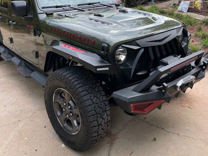 Barricade X-Series Front Fender Flares with LED DRL and Marker Lights; Red Inserts (20-25 Jeep Gladiator JT)