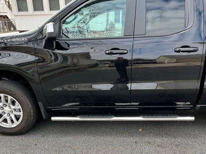 Barricade 4-Inch Oval Straight End Side Step Bars; Stainless Steel (19-25 Silverado 1500 Double Cab)