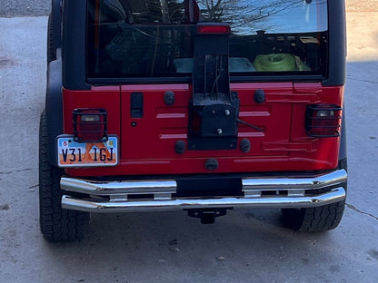 Barricade Double Tubular Rear Bumper with Receiver Hitch; Polished (76-06 Jeep CJ, Wrangler YJ & TJ)