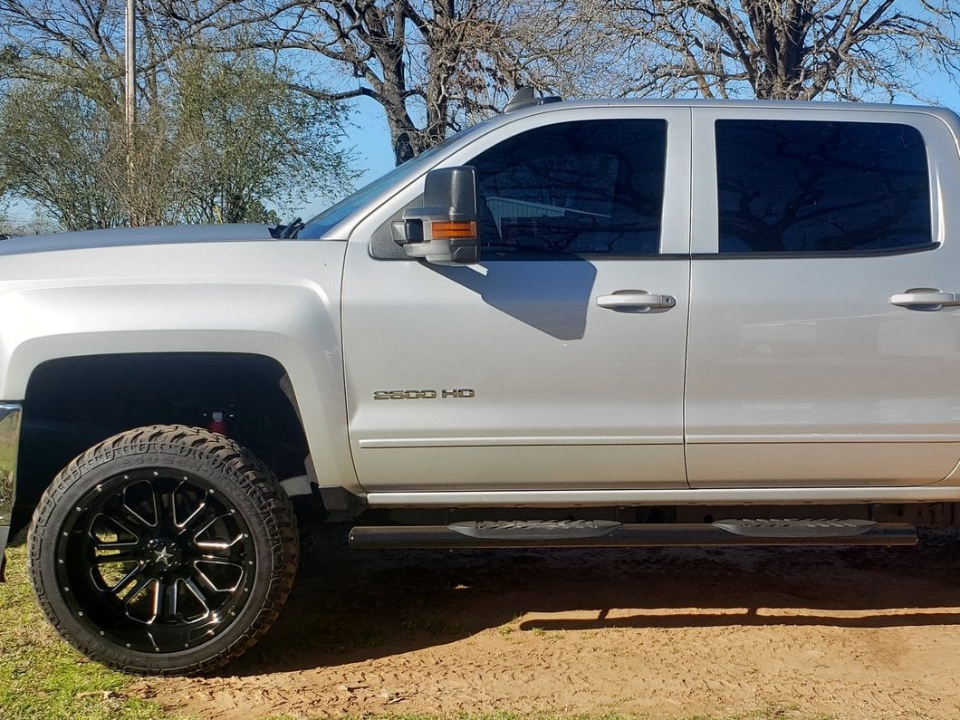 Barricade 5-Inch Oval Straight End Side Step Bars; Rocker Mount; Black (07-19 Silverado 2500 HD Extended/Double Cab)