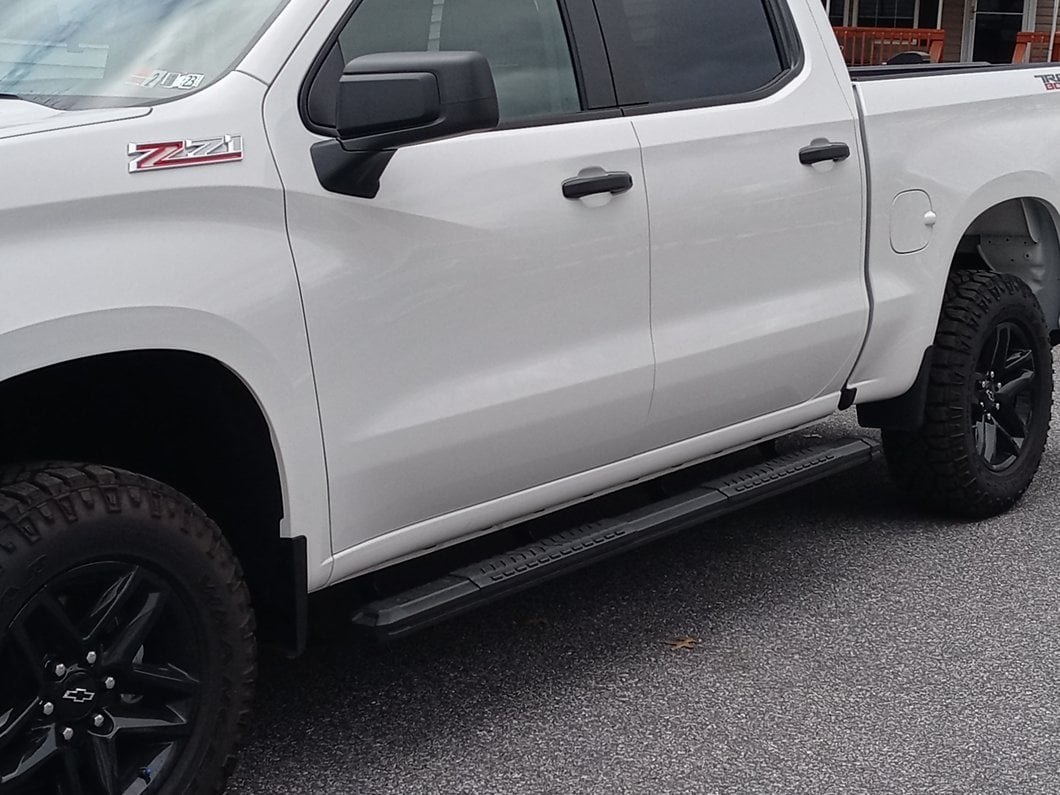 Barricade Saber 5-Inch Aluminum Side Step Bars; Black Cover Plates (19-25 Silverado 1500 Crew Cab)