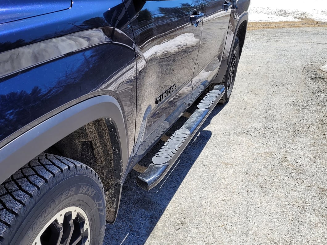 Barricade 5-Inch Oval Bent End Side Step Bars; Black (22-25 Tundra CrewMax)