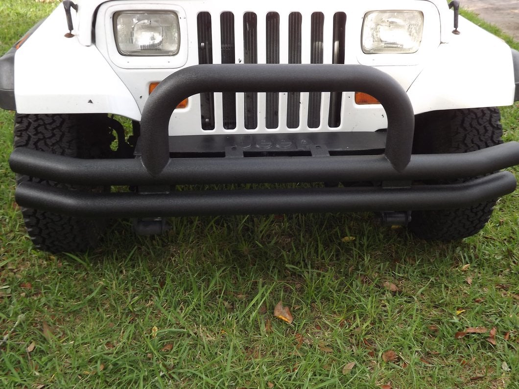 Barricade Double Tubular Front Bumper with Classic Over-Rider Hoop; Textured Black (76-06 Jeep CJ, Wrangler YJ & TJ)
