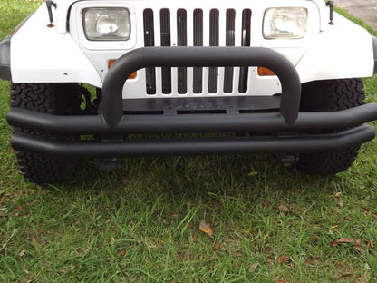 Barricade Double Tubular Front Bumper with Classic Over-Rider Hoop; Textured Black (76-06 Jeep CJ, Wrangler YJ & TJ)