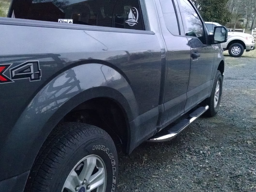 Barricade 4-Inch Oval 90 Degree Bent End Side Step Bars; Stainless Steel (15-25 F-150)