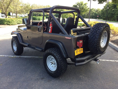 Barricade Double Tubular Rear Bumper with Receiver Hitch; Textured Black (76-06 Jeep CJ, Wrangler YJ & TJ)