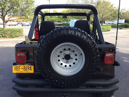 Barricade Double Tubular Rear Bumper with Receiver Hitch; Textured Black (76-06 Jeep CJ, Wrangler YJ & TJ)