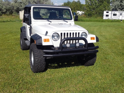 Barricade Double Tubular Front Bumper with Classic Over-Rider Hoop; Textured Black (76-06 Jeep CJ, Wrangler YJ & TJ)