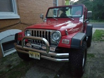 Barricade Double Tubular Front Bumper with Classic Over-Rider Hoop; Polished (76-06 Jeep CJ, Wrangler YJ & TJ)