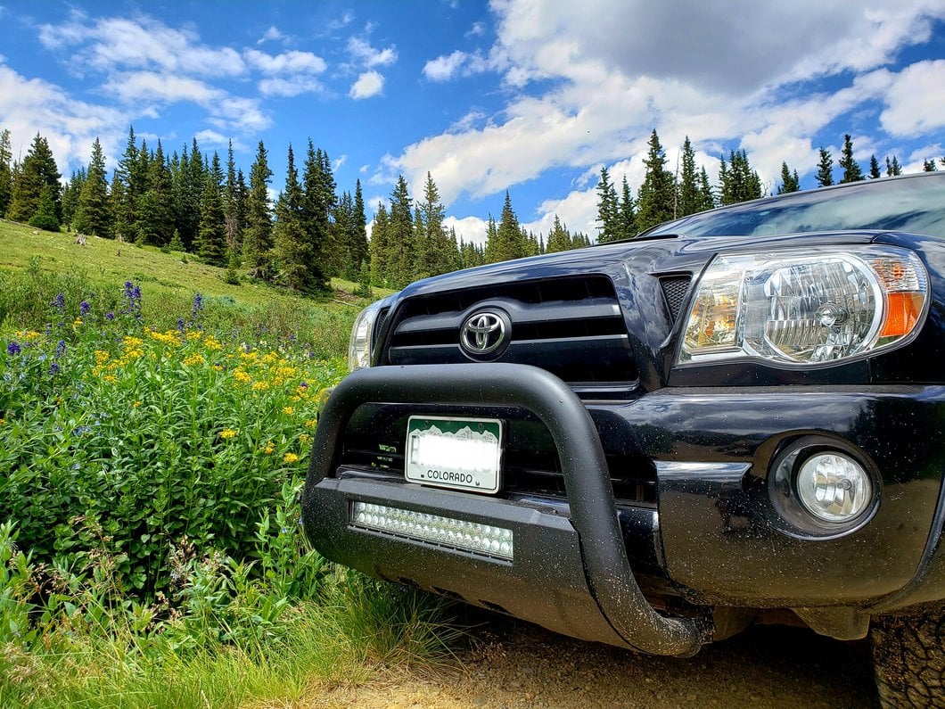Barricade 3.50-Inch Bull Bar with Skid Plate and 20-Inch Dual Row LED Light Bar; Black (05-15 Tacoma)