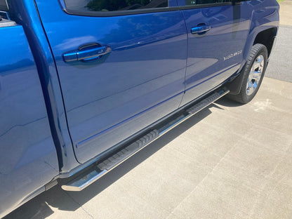 Barricade 4-Inch Flat Oval Running Boards; Stainless Steel (14-18 Silverado 1500 Crew Cab)