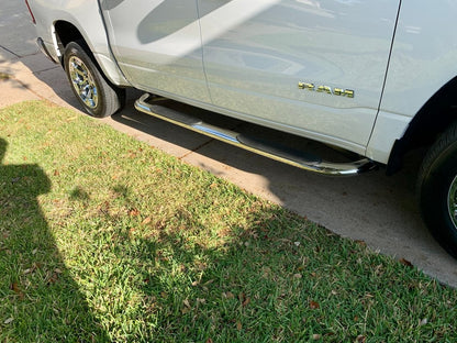 Barricade 4-Inch Oval Bent End Side Step Bars; Stainless Steel (19-25 RAM 1500 Crew Cab)