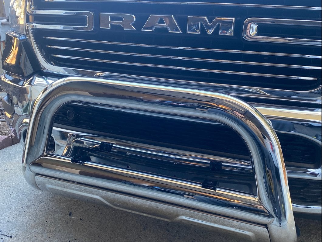 Barricade 3.50-Inch Oval Bull Bar with Skid Plate; Stainless Steel (19-24 RAM 1500, Excluding Rebel & TRX)