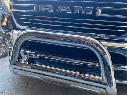 Barricade 3.50-Inch Oval Bull Bar with Skid Plate; Stainless Steel (19-24 RAM 1500, Excluding Rebel & TRX)