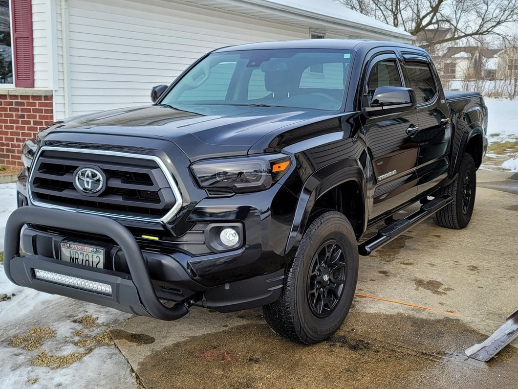 Barricade 3.50-Inch Bull Bar with Skid Plate and 20-Inch Dual Row LED Light Bar; Black (16-23 Tacoma)