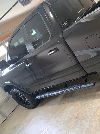 Barricade Saber 5-Inch Aluminum Side Step Bars; Black Cover Plates (19-25 RAM 1500 Quad Cab)
