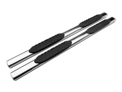 Barricade 5-Inch Oval Straight End Side Step Bars; Rocker Mount; Stainless Steel (07-19 Sierra 2500 HD Extended/Double Cab)