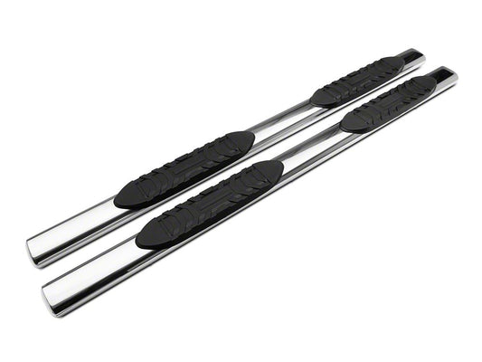Barricade 5-Inch Oval Straight End Side Step Bars; Rocker Mount; Stainless Steel (07-19 Sierra 2500 HD Extended/Double Cab)