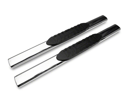 Barricade 5-Inch Oval Straight End Side Step Bars; Rocker Mount; Stainless Steel (07-19 Sierra 2500 HD Regular Cab)