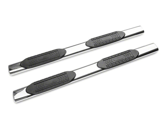 Barricade 5-Inch Oval Straight End Side Step Bars; Stainless Steel (20-25 Sierra 2500 HD Double Cab)
