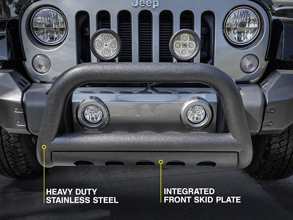 Barricade 3-Inch Bull Bar with Skid Plate; Textured Black (10-18 Jeep Wrangler JK)