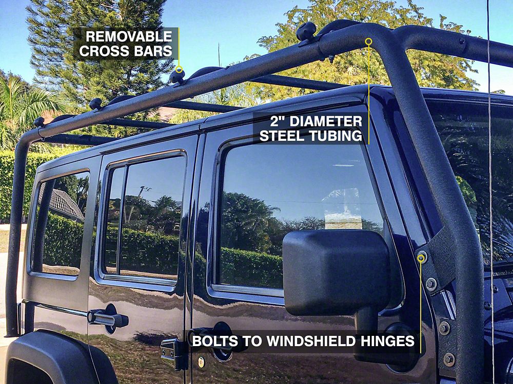 Barricade Roof Rack; Textured Black (07-18 Jeep Wrangler JK 4-Door)