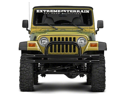 Barricade Double Tubular Front Bumper with Classic Over-Rider Hoop; Gloss Black (76-06 Jeep CJ, Wrangler YJ & TJ)