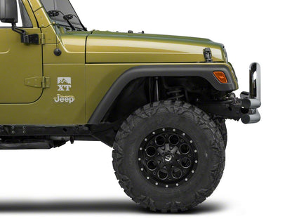 Barricade Double Tubular Front Bumper with Classic Over-Rider Hoop; Polished (76-06 Jeep CJ, Wrangler YJ & TJ)