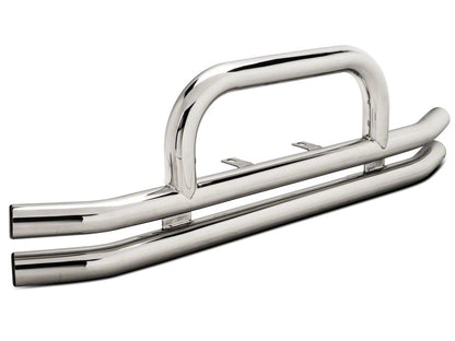 Barricade Double Tubular Front Bumper with Classic Over-Rider Hoop; Polished (76-06 Jeep CJ, Wrangler YJ & TJ)