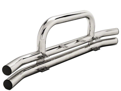 Barricade Double Tubular Front Bumper with Classic Over-Rider Hoop; Polished (76-06 Jeep CJ, Wrangler YJ & TJ)